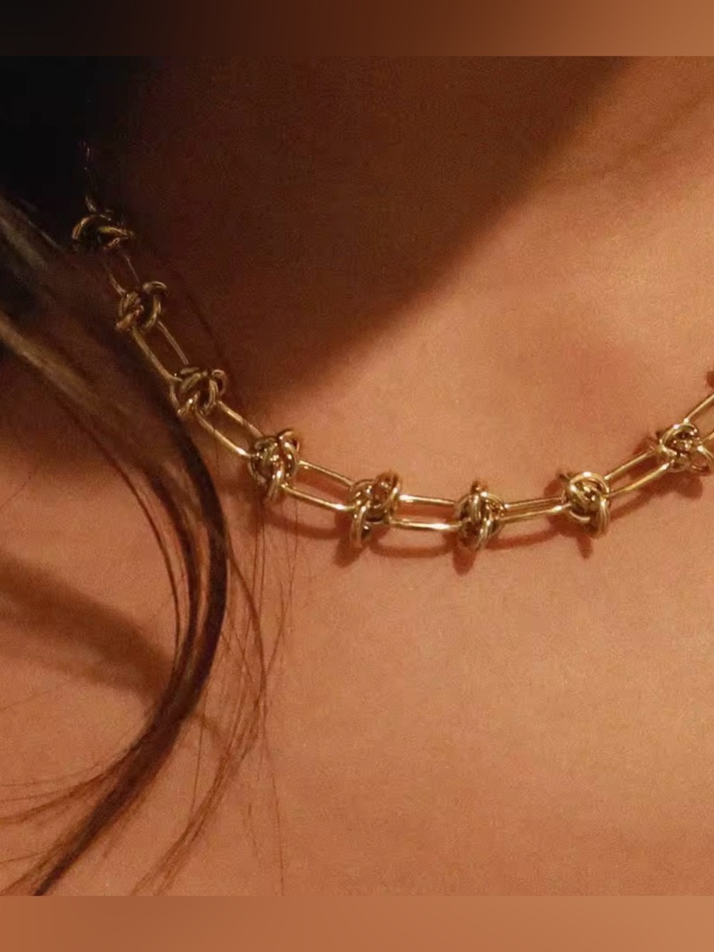Gold Knot Link Choker Necklace - Stainless Steel